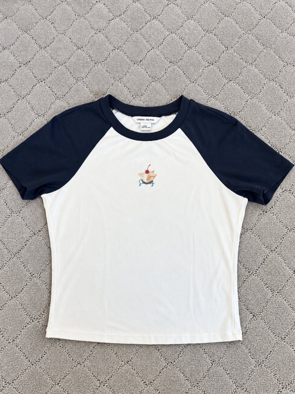Cherry Graphic Raglan Baby Tee Navy White Size S Urban Revivo